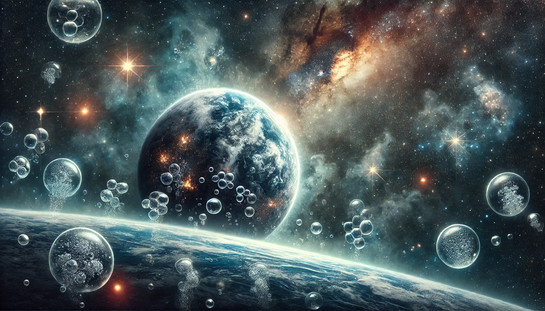 A highly realistic depiction of the early origins of water in the universe.
